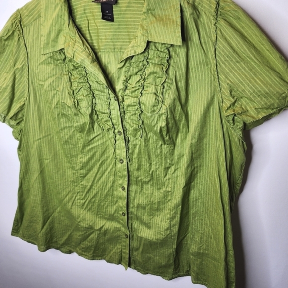 Lane Bryant Blouse Pinstripe Capped Sleeve Green Lightweight Plus Size 26 - Picture 11 of 11